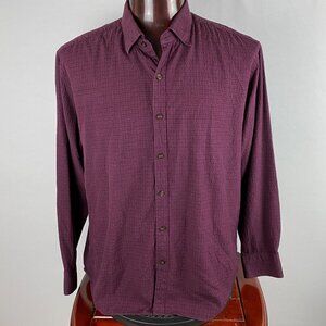 Tommy Bahama Shirt Mens Slightly Textured Tiny Square Purple Silk Blend XL